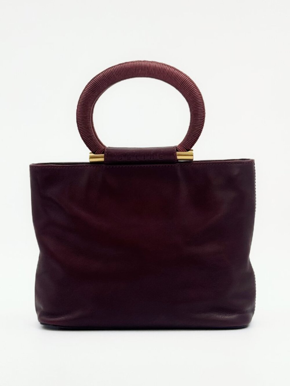 Vintage CELINE Burgundy Leather Top Handle Bag Gold Hardware